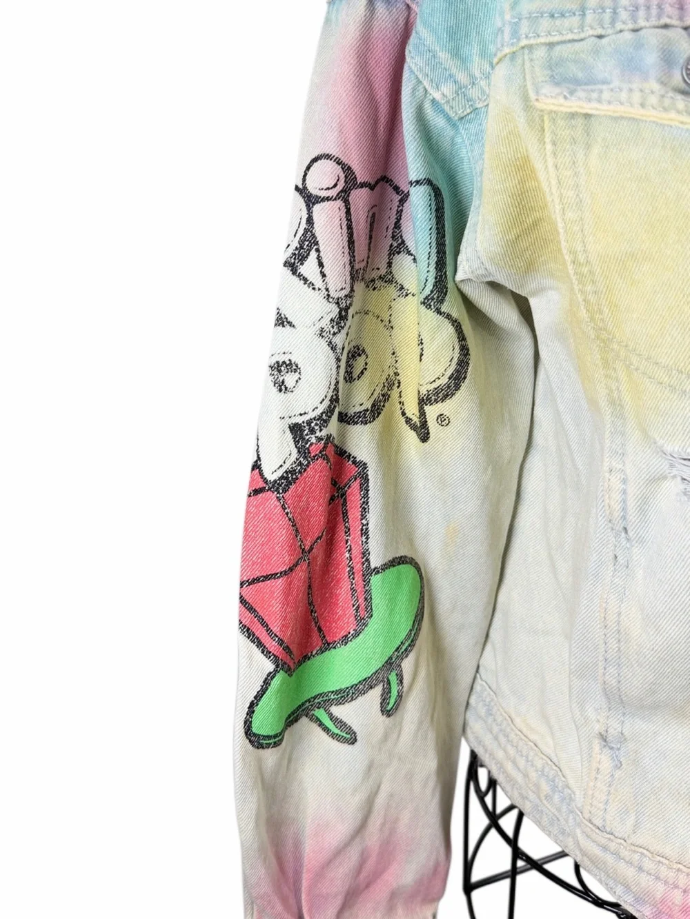 Justice White Denim Jacket with Bazooka Ring Pop Label